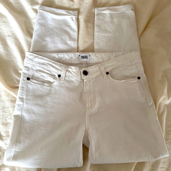 PAIGE Skyline Crop White Jeans Mid Rise Size 30 - Picture 1 of 4